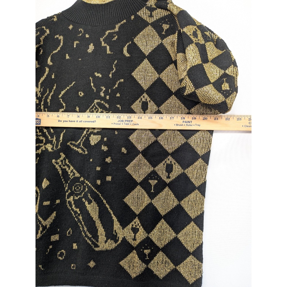 Justin Allen Vintage Black Gold Champagne Harlequin Metallic Knit Sweater USA - Picture 6 of 12